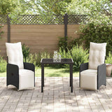 Garden Dining Set with Cushion 3 pcs Black Poly Rattan