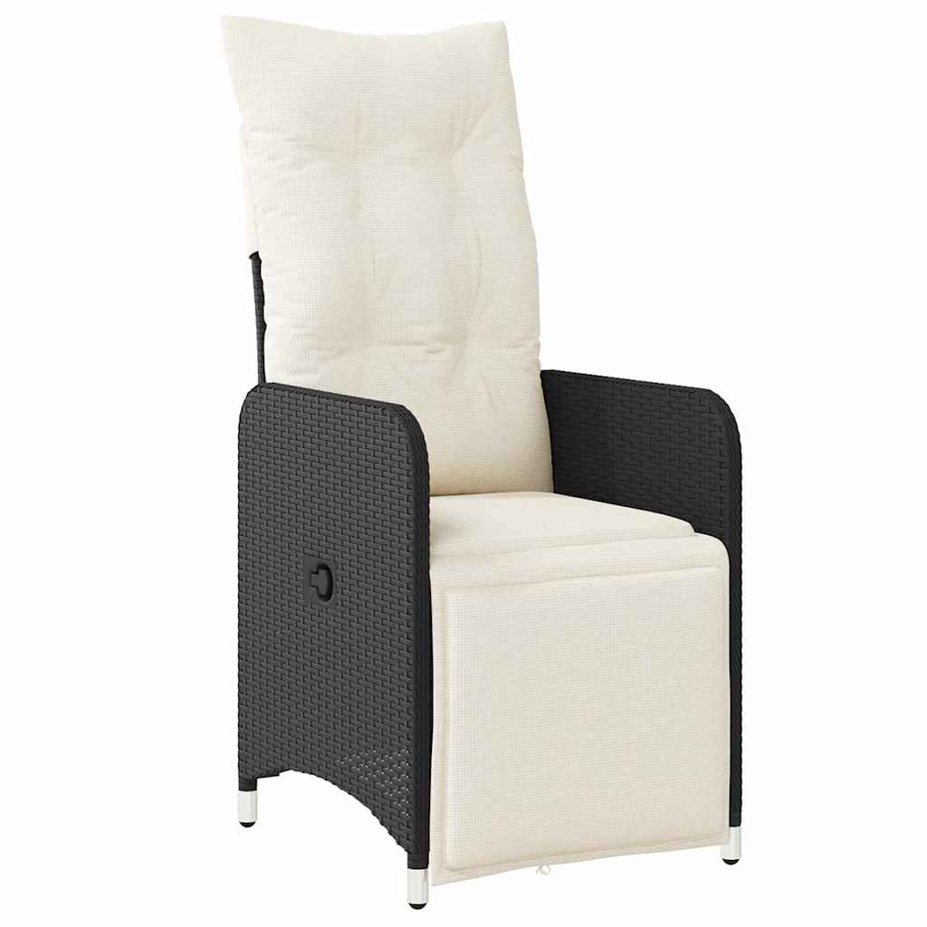 Garden Dining Set with Cushion 3 pcs Black Poly Rattan