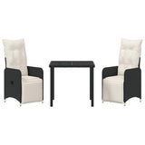 Garden Dining Set with Cushion 3 pcs Black Poly Rattan - Close-Up Angle