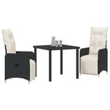 Garden Dining Set with Cushion 3 pcs Black Poly Rattan