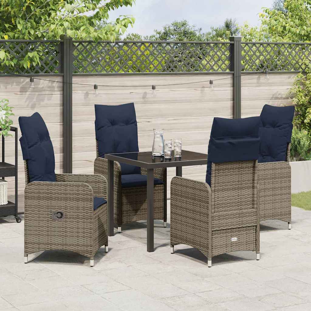 Garden Dining Set with Cushion 5 pcs Black Poly Rattan