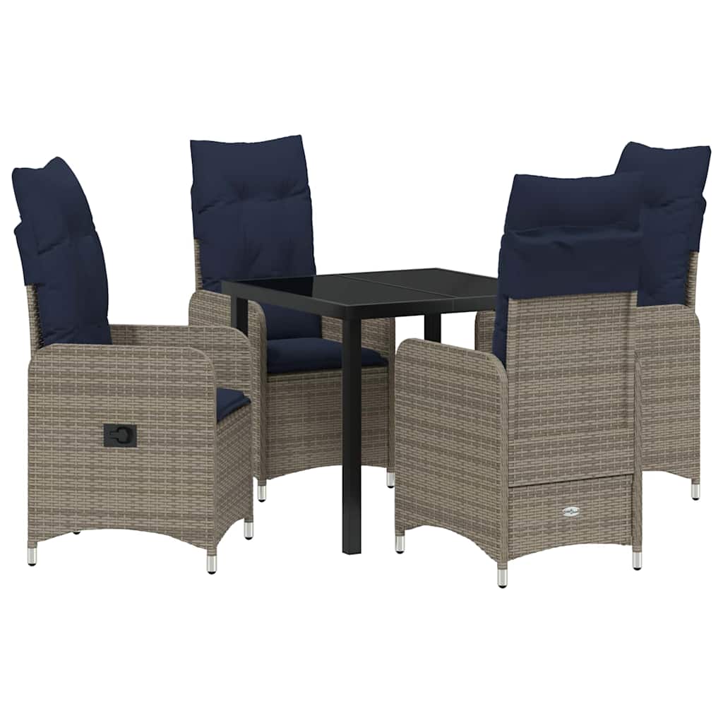 Garden Dining Set with Cushion 5 pcs Black Poly Rattan