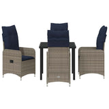 Garden Dining Set with Cushion 5 pcs Black Poly Rattan