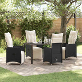 Garden Dining Set with Cushion 5 pcs Black Poly Rattan