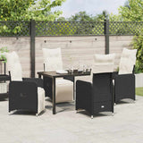 Garden Dining Set with Cushion 5 pcs Black Poly Rattan