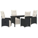 Garden Dining Set with Cushion 5 pcs Black Poly Rattan - Front View