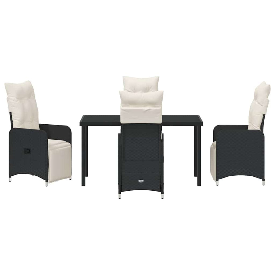 Garden Dining Set with Cushion 5 pcs Black Poly Rattan