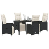 Garden Dining Set with Cushion 5 pcs Black Poly Rattan - Side View
