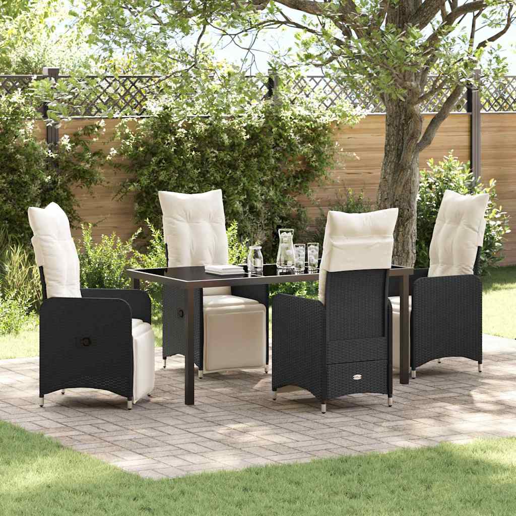 Garden Dining Set with Cushion 5 pcs Black Poly Rattan