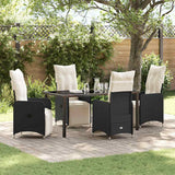 Garden Dining Set with Cushion 5 pcs Black Poly Rattan