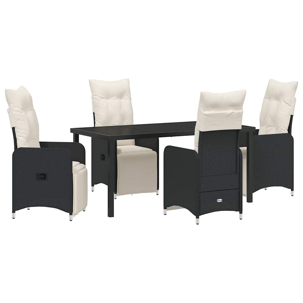 Garden Dining Set with Cushion 5 pcs Black Poly Rattan