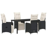 Garden Dining Set with Cushion 5 pcs Black Poly Rattan