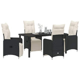 Garden Dining Set with Cushion 5 pcs Black Poly Rattan - Side View