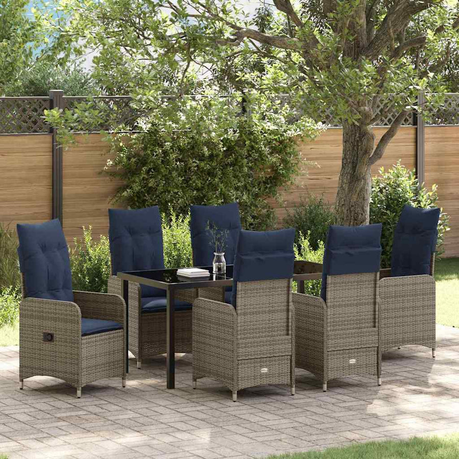 Garden Dining Set with Cushion 7 pcs Black Poly Rattan