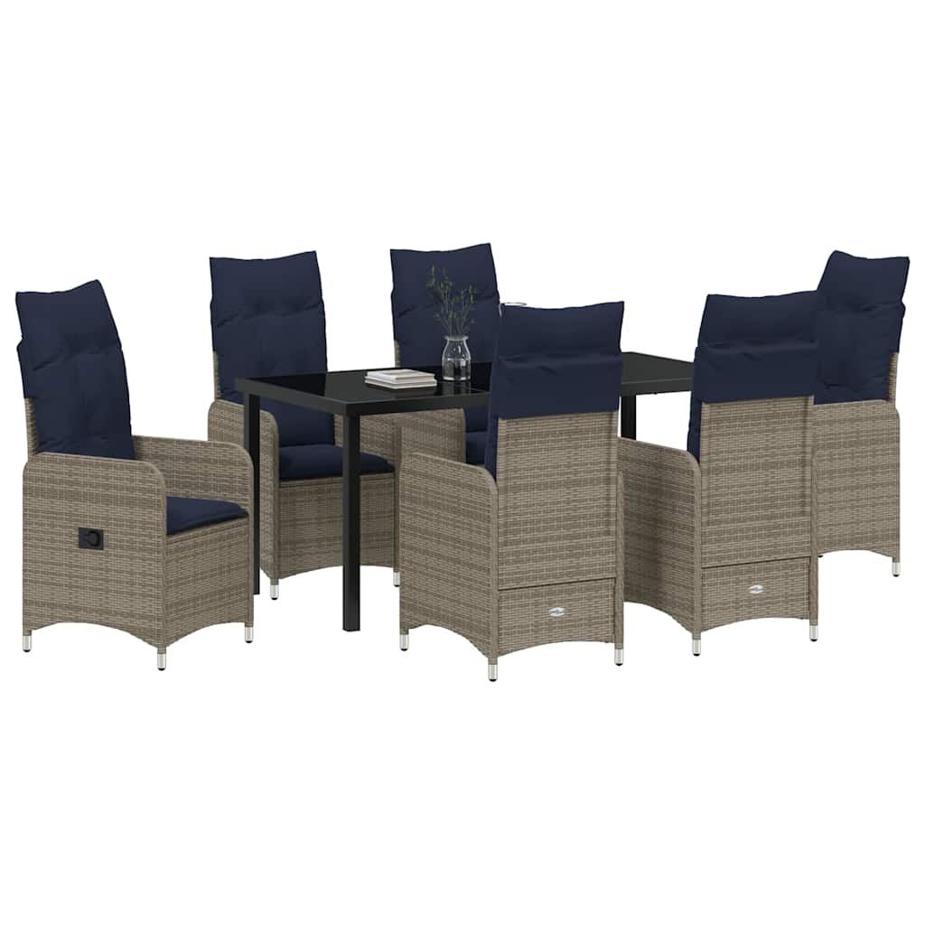 Garden Dining Set with Cushion 7 pcs Black Poly Rattan