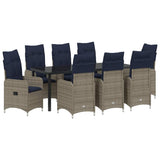 Garden Dining Set 9 pcs Black Poly Rattan - Front View
