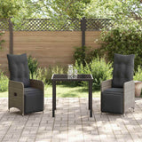 Garden Dining Set with Cushion 3 pcs Grey Poly Rattan
