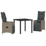 Garden Dining Set with Cushion 3 pcs Grey Poly Rattan - Front View