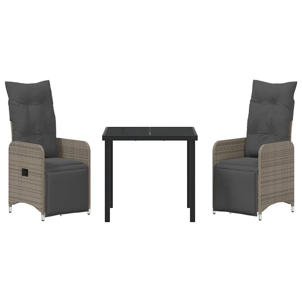 Garden Dining Set with Cushion 3 pcs Grey Poly Rattan