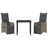 Garden Dining Set with Cushion 3 pcs Grey Poly Rattan - Close-Up Angle