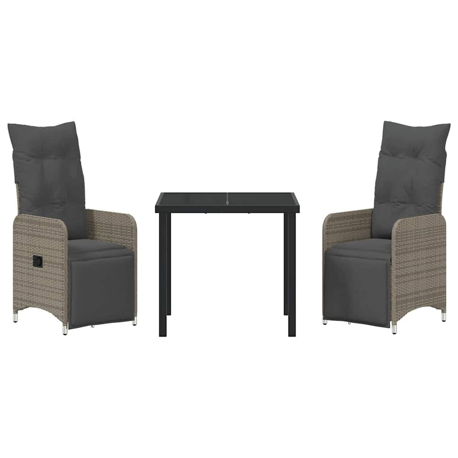 Garden Dining Set with Cushion 3 pcs Grey Poly Rattan