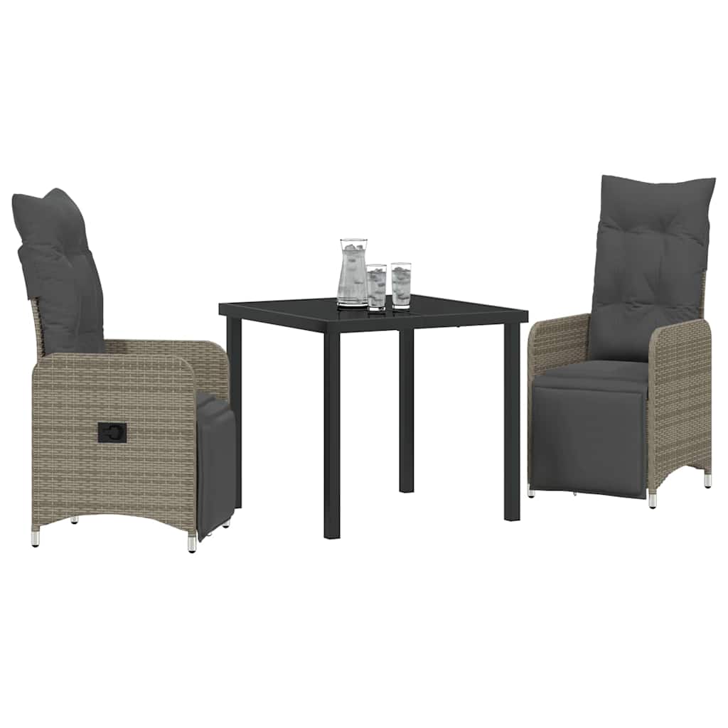 Garden Dining Set with Cushion 3 pcs Grey Poly Rattan