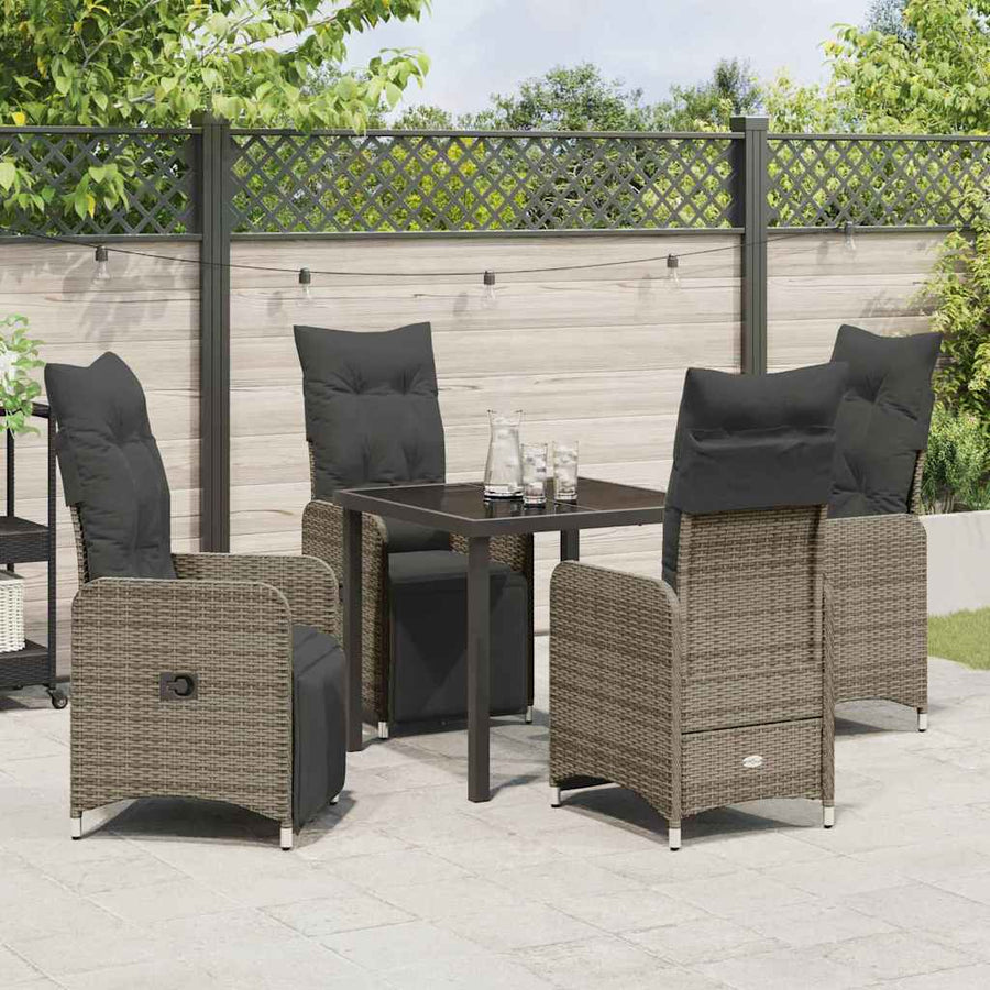 Garden Dining Set with Cushion 5 pcs Grey Poly Rattan