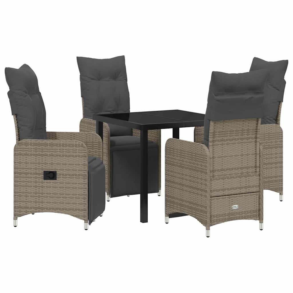 Garden Dining Set with Cushion 5 pcs Grey Poly Rattan