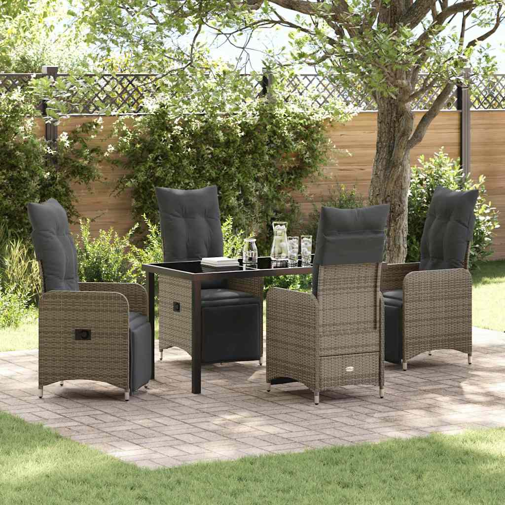 Garden Dining Set with Cushion 5 pcs Grey Poly Rattan