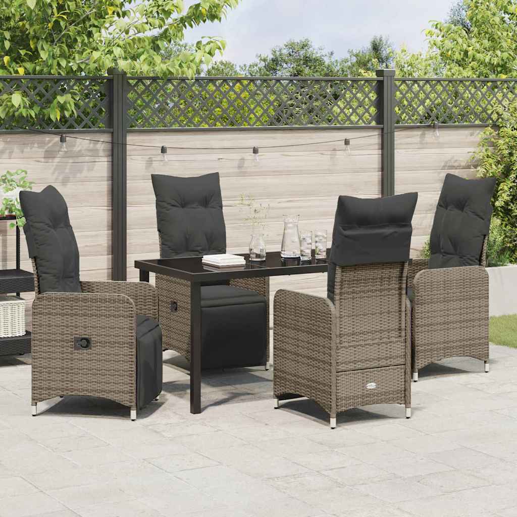 Garden Dining Set with Cushion 5 pcs Grey Poly Rattan