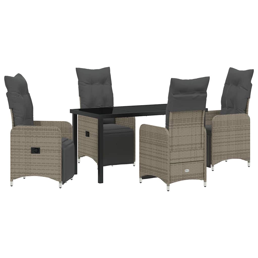Garden Dining Set with Cushion 5 pcs Grey Poly Rattan