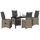 Garden Dining Set with Cushion 5 pcs Grey Poly Rattan - Side View
