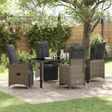 Garden Dining Set with Cushion 5 pcs Grey Poly Rattan