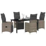 Garden Dining Set with Cushion 5 pcs Grey Poly Rattan - Side View