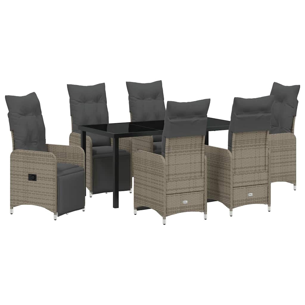 Garden Dining Set with Cushion 7 pcs Grey Poly Rattan