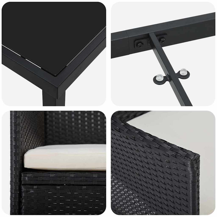 Garden Dining Set 3 pcs Black Poly Rattan