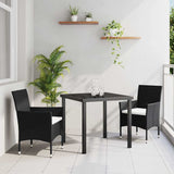Garden Dining Set with Cushion 3 pcs Black Poly Rattan