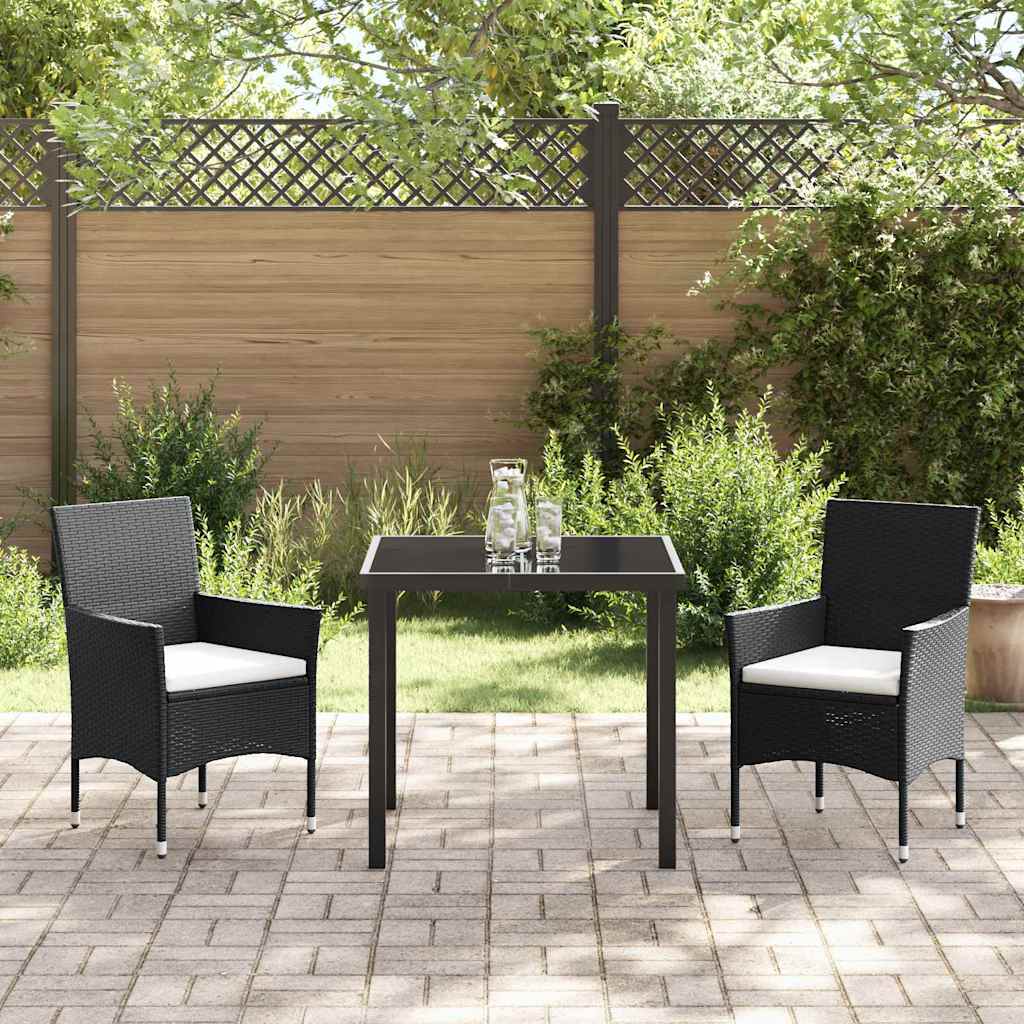 Garden Dining Set with Cushion 3 pcs Black Poly Rattan