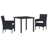 Garden Dining Set with Cushion 3 pcs Black Poly Rattan