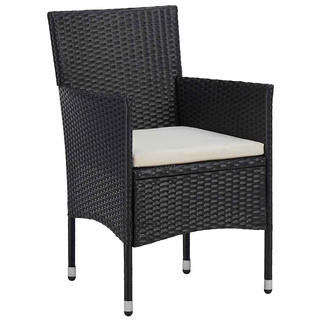 Garden Dining Set with Cushion 3 pcs Black Poly Rattan