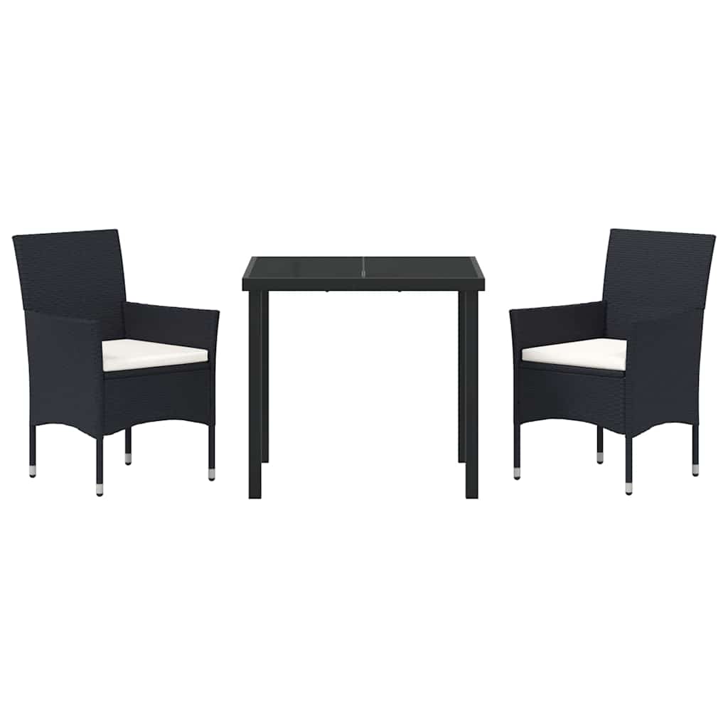 Garden Dining Set with Cushion 3 pcs Black Poly Rattan