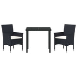 Garden Dining Set with Cushion 3 pcs Black Poly Rattan