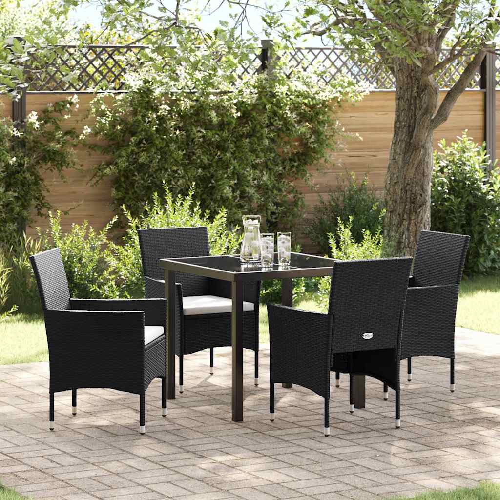 Garden Dining Set with Cushion 5 pcs Black Poly Rattan