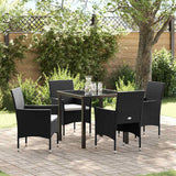Garden Dining Set with Cushion 5 pcs Black Poly Rattan