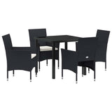 Garden Dining Set with Cushion 5 pcs Black Poly Rattan
