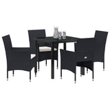 Garden Dining Set with Cushion 5 pcs Black Poly Rattan