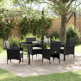 Garden Dining Set with Cushion 5 pcs Black Poly Rattan