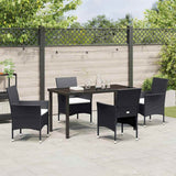 Garden Dining Set with Cushion 5 pcs Black Poly Rattan