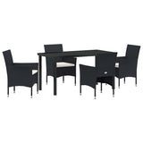 Garden Dining Set with Cushion 5 pcs Black Poly Rattan - Front View