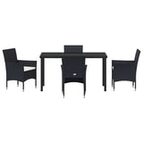 Garden Dining Set with Cushion 5 pcs Black Poly Rattan